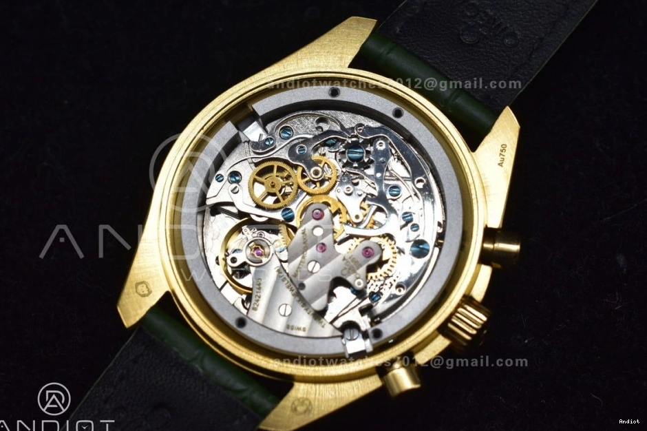 Gold Green Speedmaster Manual Green on Moonshine Strap Dial Edition RMF in Chrono YG Moonwatch Best Leather 0201